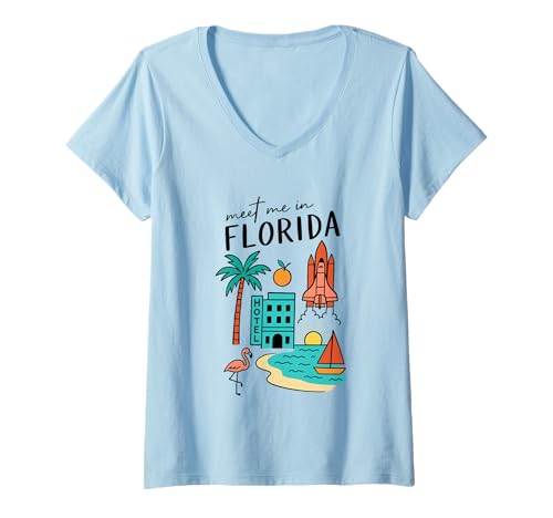 Damen Triff Mich in Florida Palm Beach Rocket T-Shirt mit V-Ausschnitt von 50 States Collection. Click here for more...