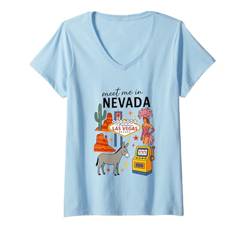 Damen Willkommen bei Fabulous Las Vegas Nevada Retro T-Shirt mit V-Ausschnitt von 50 States Collection. Click here for more...