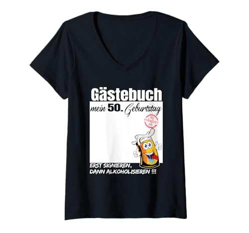 Damen Gästebuch 50 Geburtstag Mann Frau Lustig 50. Geburtstag Deko T-Shirt mit V-Ausschnitt von 50. Geburtstag Damen Herren Gästebuch Geburtstag