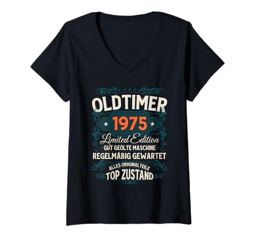 Damen 50. Geburtstag Mann Geschenk Oldtimer 1975 50 Jahre Deko T-Shirt mit V-Ausschnitt von 50. Geburtstag Geschenk Oldtimer Jahrgang 1975