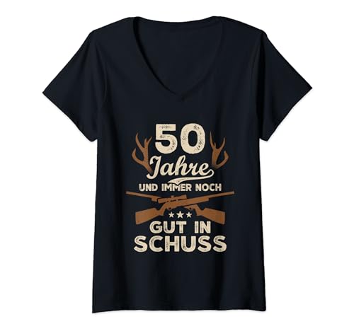Damen 50 Jahre Jäger 50. Geburtstag Jagd T-Shirt mit V-Ausschnitt von 50. Geburtstag Jäger Geschenke 50 Jahre