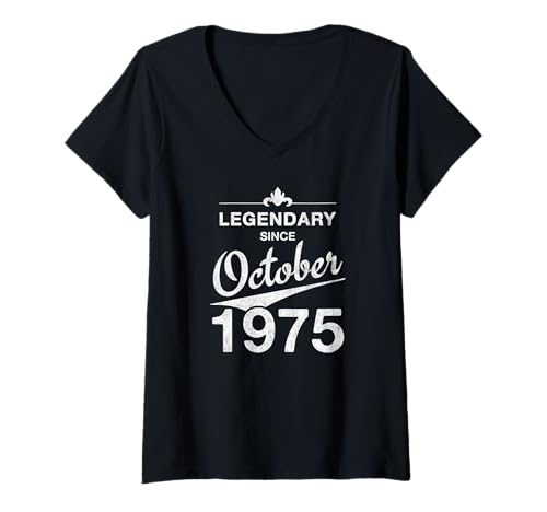 Damen 50. Geburtstag 50 Jahre alt Legendär seit Oktober 1975 T-Shirt mit V-Ausschnitt von 50. Geburtstag Oktober 1975 Fünfzigster Geschenk