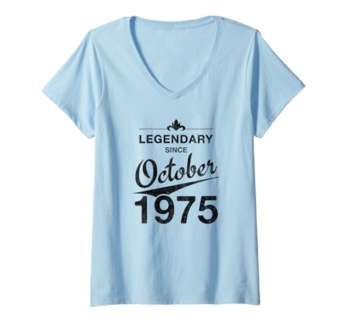 Damen 50. Geburtstag 50 Jahre alt Legendär seit Oktober 1975 T-Shirt mit V-Ausschnitt von 50. Geburtstag Oktober 1975 Fünfzigster Geschenk