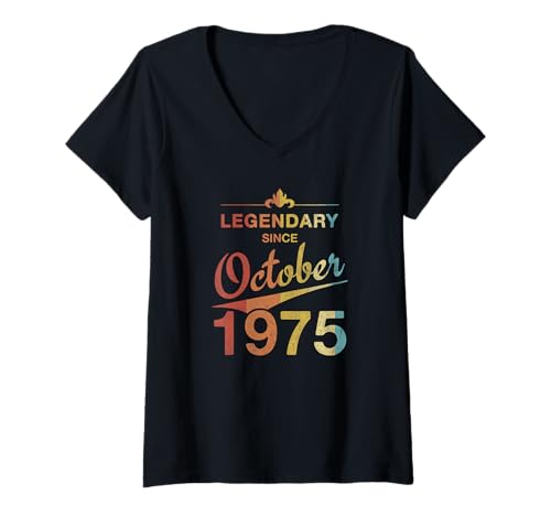 Damen 50. Geburtstag 50 Jahre alt Legendär seit Oktober 1975 T-Shirt mit V-Ausschnitt Damen 50. Geburtstag 50 Jahre alt Legendär seit Oktober 1975 T-Shirt mit V-Ausschnitt von 50. Geburtstag Oktober 1975 Fünfzigster Geschenk