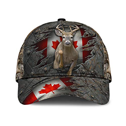 501 Angeln Hüte Jagd Kanada Camo Stolzer Kanadischer Hirschbock Geschenkidee 3D Gedruckt Grau Unisex Baseballkappe Leicht Abwaschbar Vintage Baseballmütze Für Wander Sport von 501