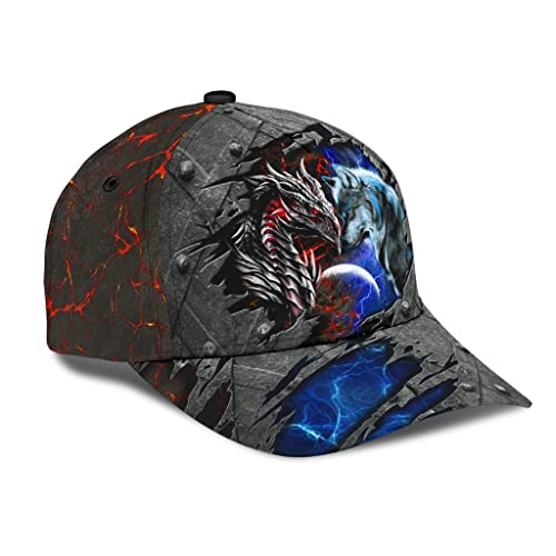 501 Baseball Kappe Mütze Herz Eines Wolfes, Seele Eines Drachen, Rissmuster, Schwarz, Blau Unisex Hysteresenkappe Mode Vintage Baseballmütze Für Outdoor Kletter von 501