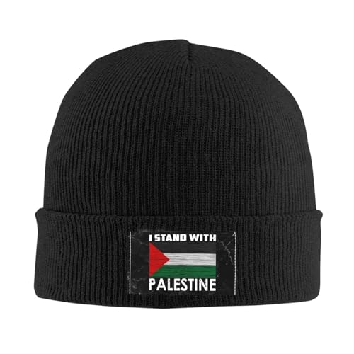 501 Beanie Mütze Palästina-Flagge Ich Stehe Mit Palästina-Schwarz Wintermütze Warm Cuffed Hats Bequeme Beanie Hat Für Wandern Laufen Fischen von 501