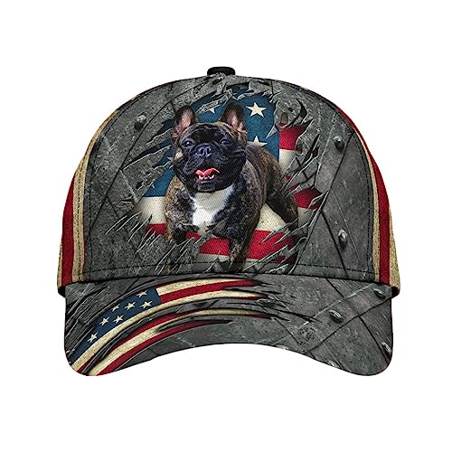 501 Französische Bulldogge Crack Metal Grey Herren Damen Snapback Kappe Leicht Abwaschbar Outdoor Hut Vintage Baseball Kappe Mütze Für Wander Sport Draussen von 501