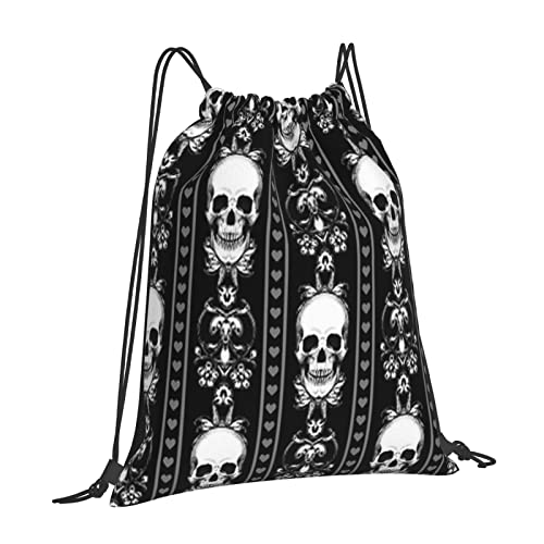 501 Herren Damen Gym Sack Barock Totenkopf Streifen Gothic Schwarz Sportbeutel Verstellbarem Turnbeutel Mit Kordelzug Sport Beutel Für Strand Schule Reise von 501