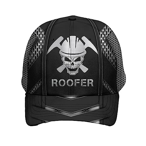 501 Personalisierter Dachdecker-Schädel Schwarz Herren Damen Baseball Kappe Mütze Atmungsaktiv Snapback Kappe Reine Farbe Basecap Für Angeln Draussen Reisen von 501