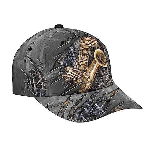 501 Saxophon-Metallmuster Herren Damen Snapback Kappe Verstellbar Baseballmütze Mode Distressed Basecap Für Laufen Wander Sport von 501