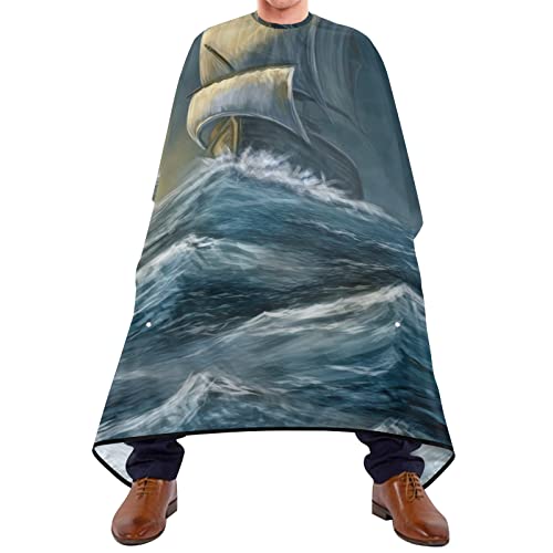 Friseurumhang 140x168cm, Altes Schiff Im Sturmmeer Barbier Umhang Professionelle Barbiere Cape Einstellbare Unisex Friseure Kleid, Für Färben, Friseursalon, Kinder von 501