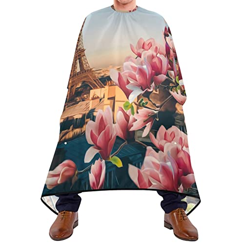 Friseurumhang 140x168cm, Eiffelturm Magnolienblume Unisex Friseurumhang Professionelle Friseur Umhänge Wasserdicht Herren Umhang, Für Friseursalon, Färben, Kinder von 501