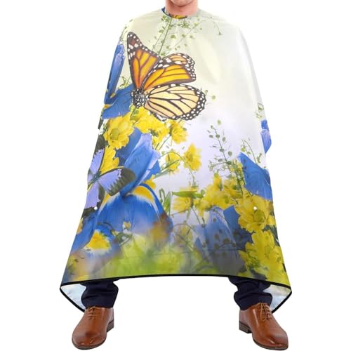 Friseurumhang 140x168cm, Gelbe Gänseblümchen Blumen Schmetterling Friseur Cape Professionelle Herren Umhang Mode Unisex Friseure Kleid, Für Barbier, Erwachsene, Kinder von 501