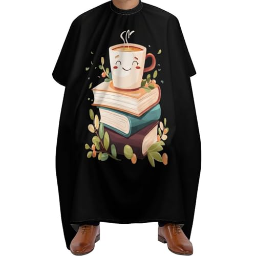 Friseurumhang Kaffee Und Bücher Haarschneideumhang Professionelle Haar Salon Cape Geeignet Frisierumhang Für Erwachsene Haarschnitt Friseurläden 140x168cm von 501