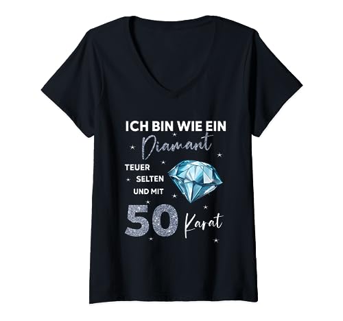Damen 50ter Geburtstag Geschenk zum 50. Geburtstag Frau oder Mann T-Shirt mit V-Ausschnitt von 50er Geburtstagsshirt Geschenkideen für Frauen