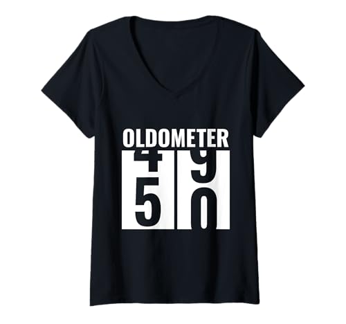 Damen Lustiges Geschenk zum 50. Geburtstag Männer Frauen Oldometer 49-50 Geschenk T-Shirt mit V-Ausschnitt Damen Lustiges Geschenk zum 50. Geburtstag Männer Frauen Oldometer 49-50 Geschenk T-Shirt mit V-Ausschnitt von 50th 50 Birthday Gifts Apparel