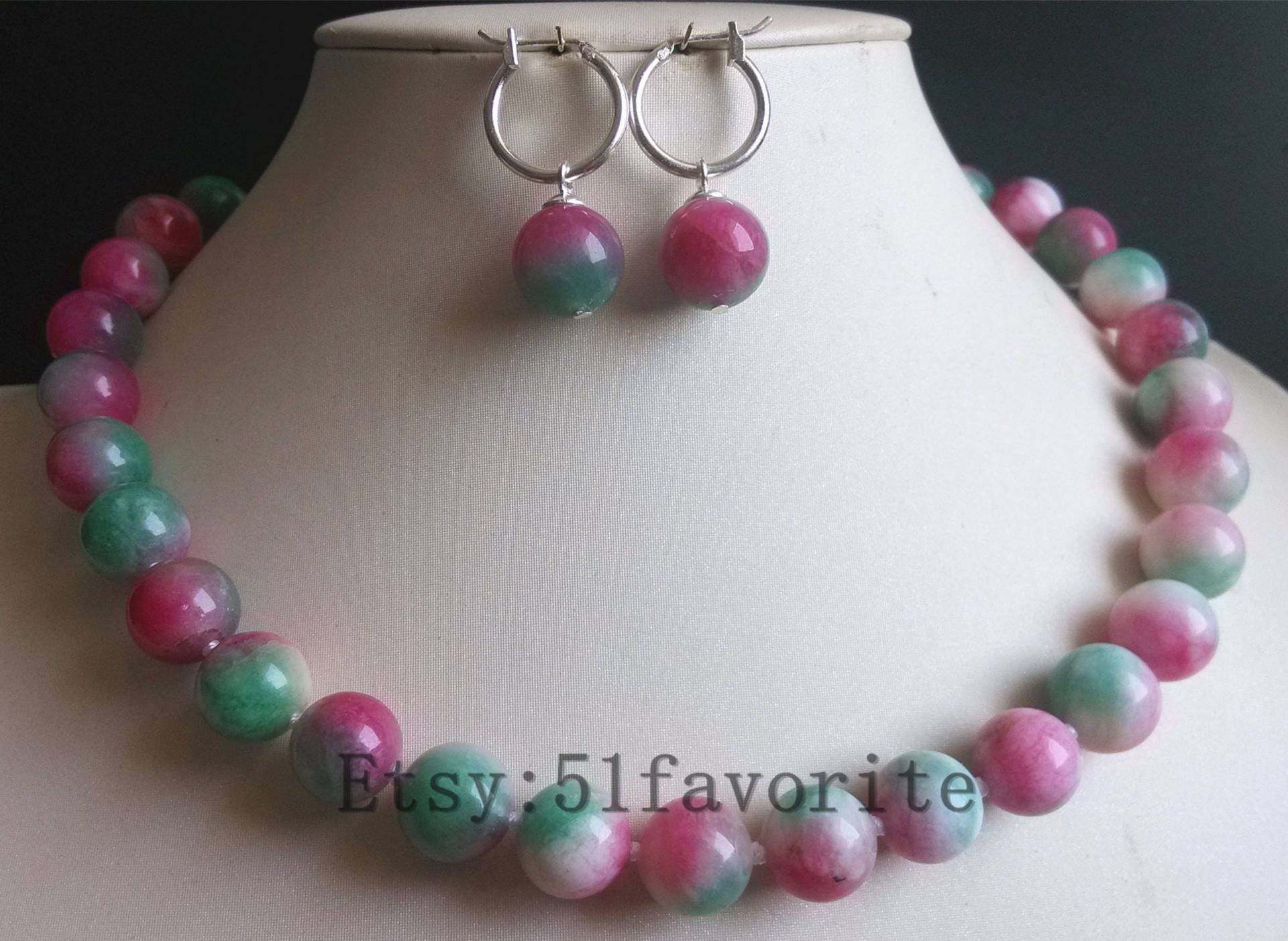 Regenbogen Jade Halskette Und Ohrringe Set - Bunte Hochzeit Schmuck von 51favorite