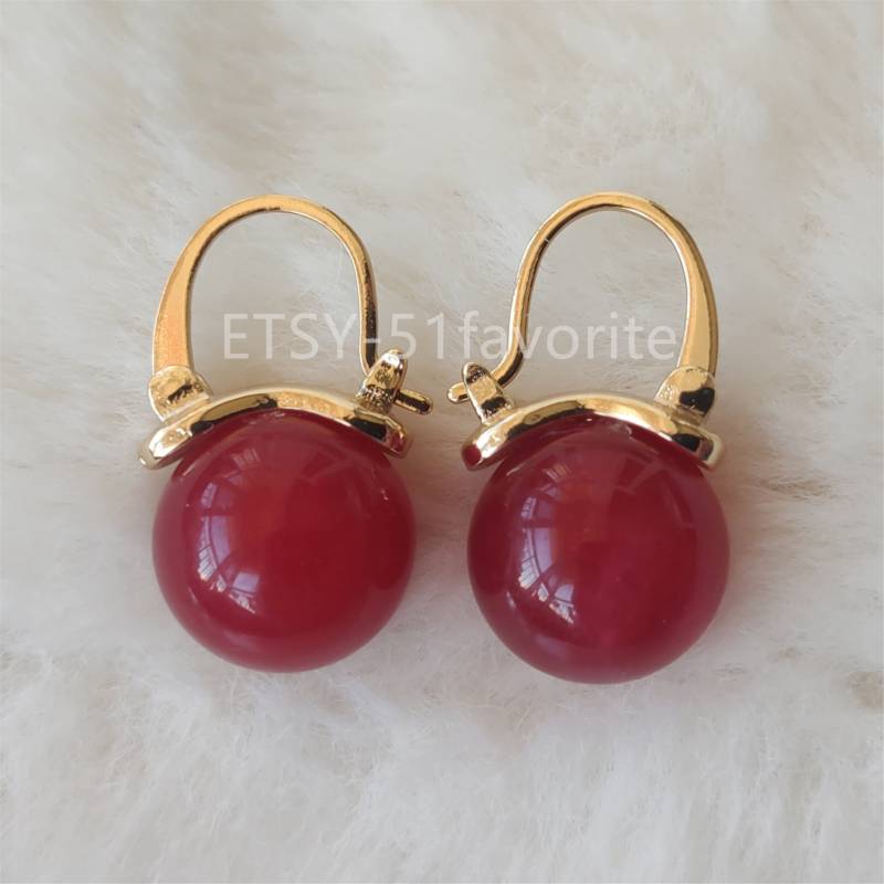 Jadeohrring - Hübsche 12 Mm Rote Jadeohrringe, Brautjungfer Brautohrringe von 51favorite