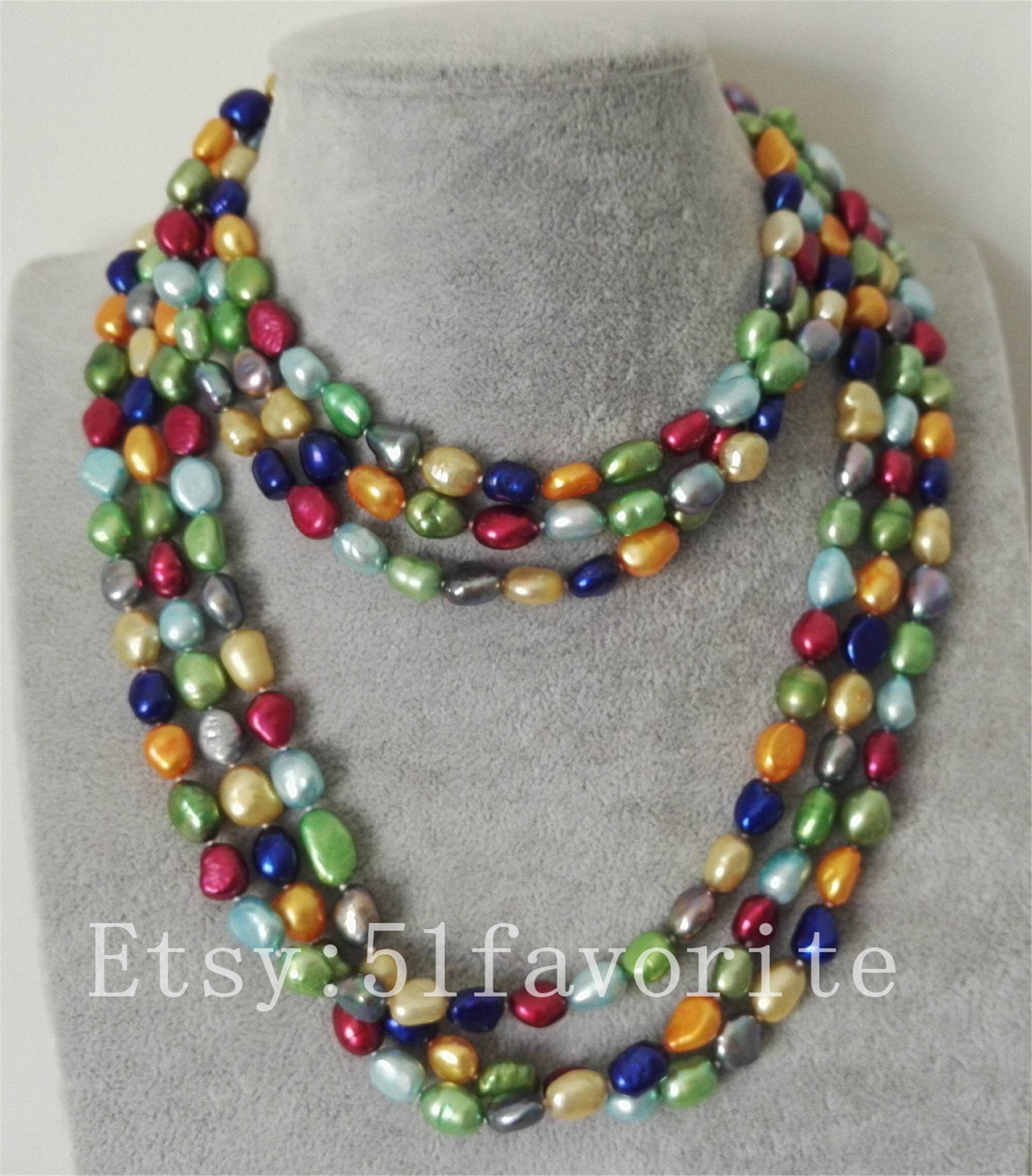 Multi-Color Barock Perlenkette Süsswasserzuchtperlen, Geknotet von 51favorite