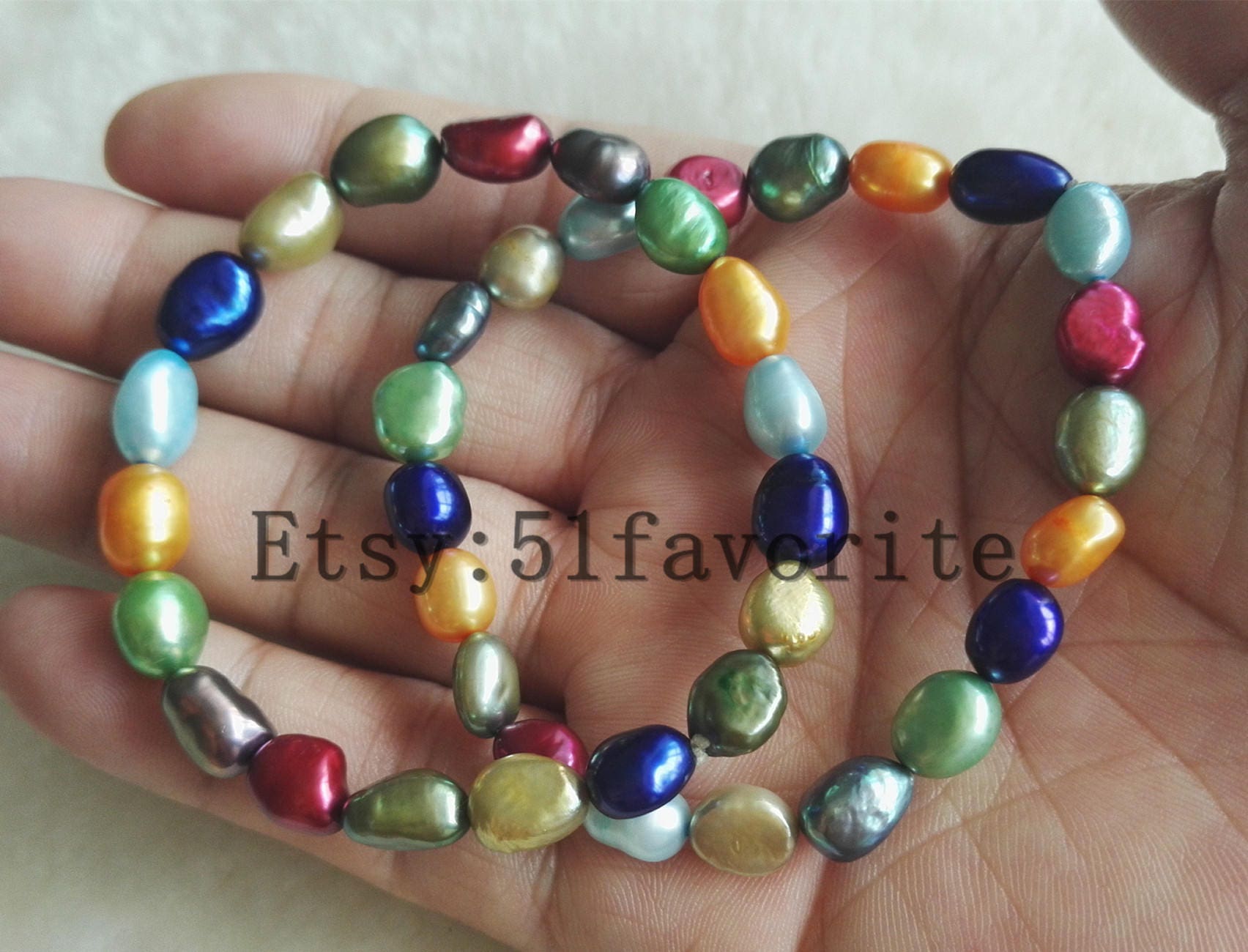 Regenbogen Barock Perlen Armband Multicolor Süsswasserperlen | 8-9 Mm von 51favorite