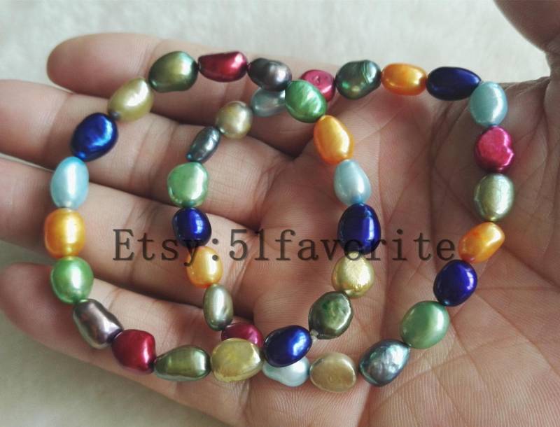 Regenbogen Barock Perlen Armband Multicolor Süsswasserperlen | 8-9 Mm von 51favorite