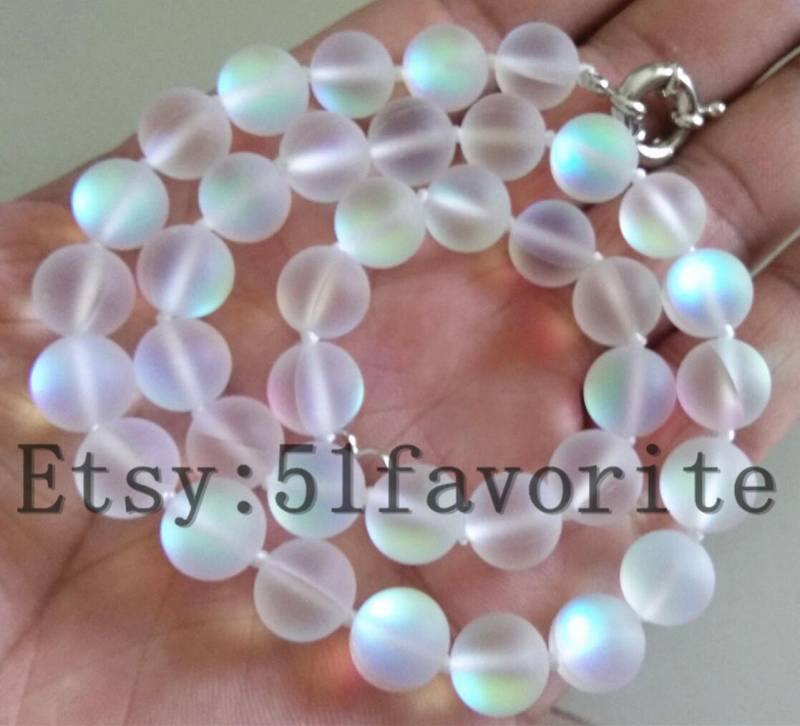 Weiße Mondstein Halskette - 10 Mm Modeschmuck von 51favorite