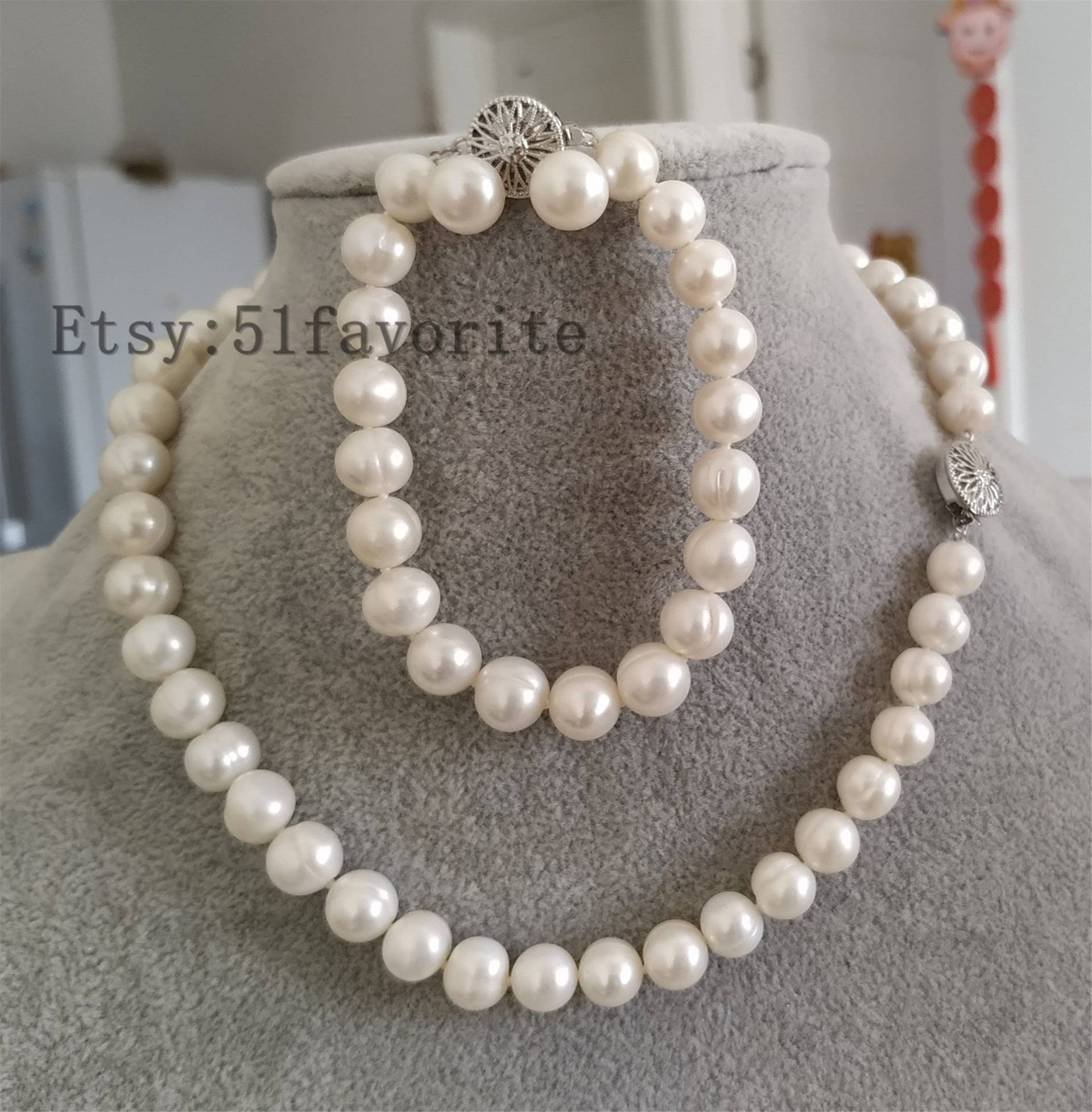Weiße Süßwasserperlen Set Halskette, Armband & Ohrstecker von 51favorite