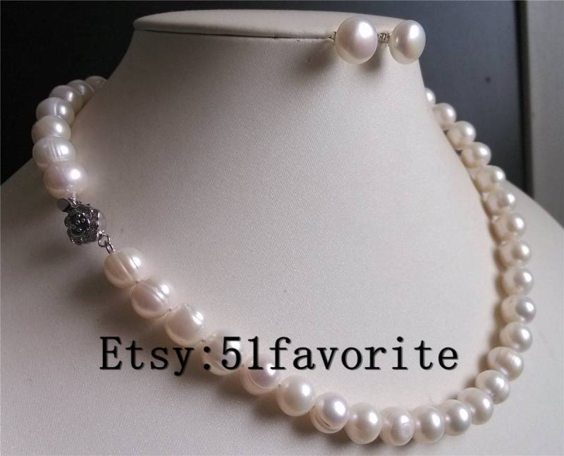 Zuchtperlen Halskette Ohrring Set 9-11 Mm Süßwasserschmuck von 51favorite