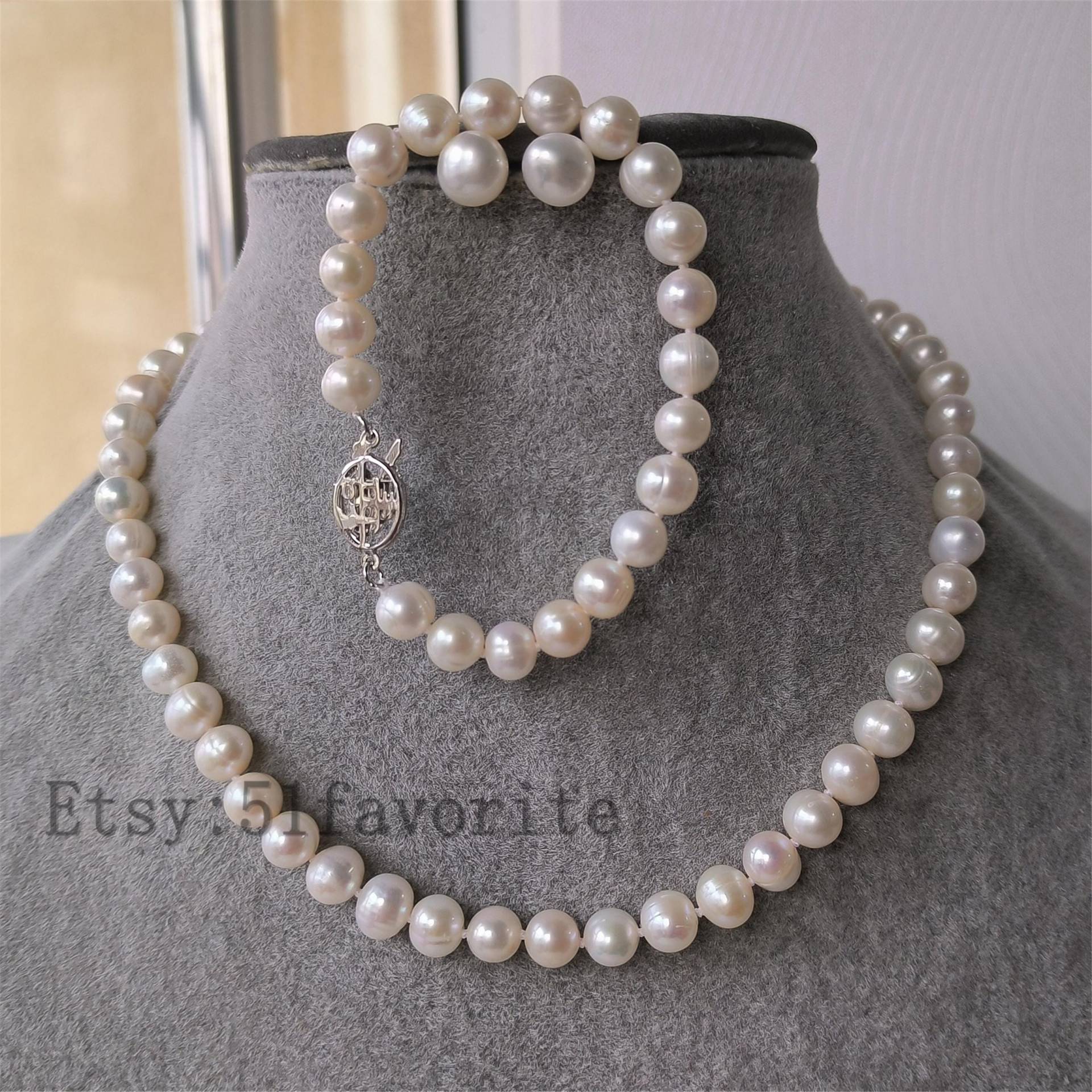 Zuchtperlenkette Armband Set Cremeweiße Süsswasserperlen von 51favorite