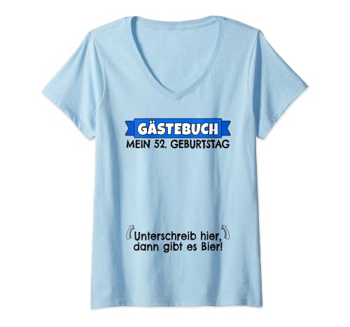 Damen 52. Geburtstag Mann Gästebuch | 52ter 52er Geburtstag lustig T-Shirt mit V-Ausschnitt Damen 52. Geburtstag Mann Gästebuch | 52ter 52er Geburtstag lustig T-Shirt mit V-Ausschnitt von 52 Jahre alt Geburtstagsgeschenk z. Unterschreiben
