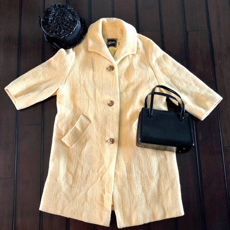 Vintage Gelber Tweed Mantel 1950S/60S Messingknopf Retro-Mode von 521Gemini