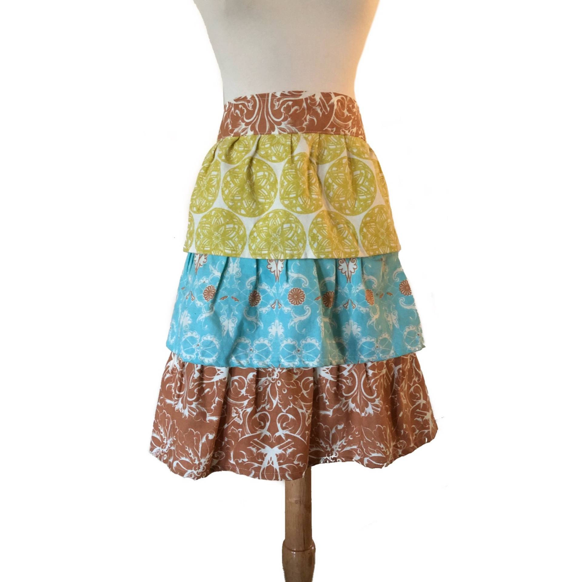 Vintage Rüschen Halbschürze Gestickter Pfirsich, Leinen Küchen Dekor von 521Gemini