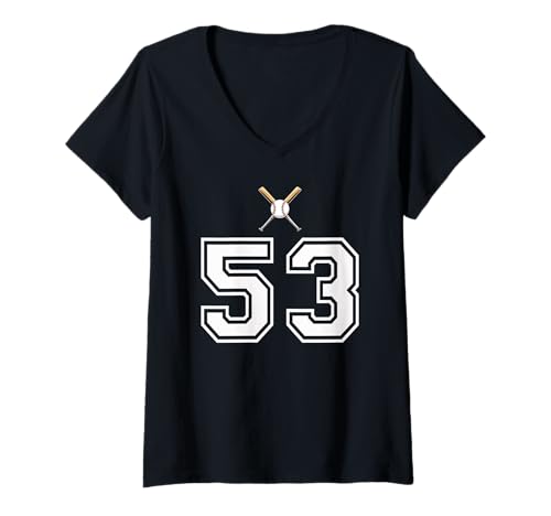 Damen 53 Nummer Baseball Style Vintage Weiß T-Shirt mit V-Ausschnitt Damen 53 Nummer Baseball Style Vintage Weiß T-Shirt mit V-Ausschnitt von 53 Nummer Baseball Style Weiß