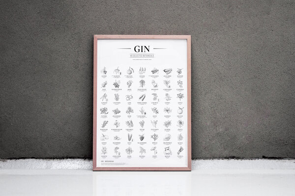 531 Rheinland Design Gin Plakat, 49 ausgewählte Kräuter Botanicals Gin Aromen als Poster von 531 Rheinland Design