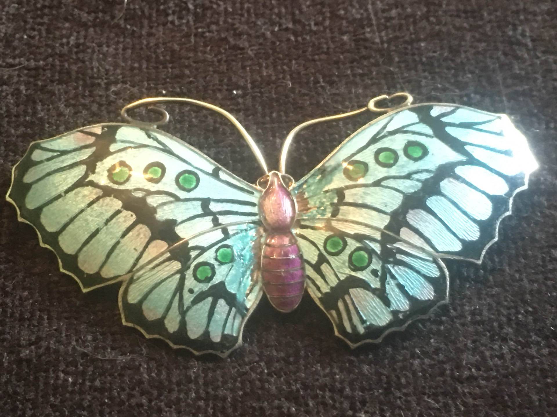 Antike Große John Atkins & Sons in Türkis Sterling Silber Art Deco Schmetterling Brosche von 5426408