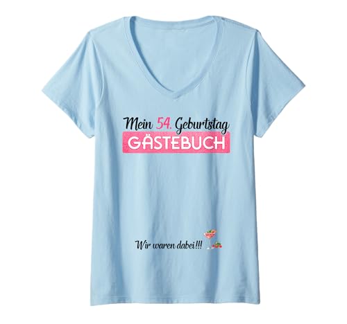 Damen Gästebuch 54. Geburtstag Frauen Lustiges 54 Jahre Party T-Shirt mit V-Ausschnitt Damen Gästebuch 54. Geburtstag Frauen Lustiges 54 Jahre Party T-Shirt mit V-Ausschnitt von 54ter Geburtstag Gästebuch Geschenk Frau