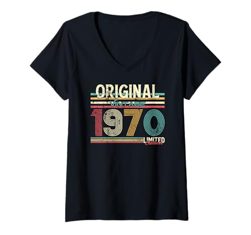 Damen 55. Geburtstag Mann Frau 55 Jahre Vintage 1970 Deko Lustig T-Shirt mit V-Ausschnitt von 55 Jahre Mann Frau Damen Herren Geburtstag