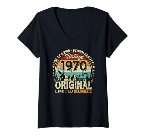 Damen 55. Geburtstag Mann Frau 55 Jahre Vintage 1970 Deko Lustig T-Shirt mit V-Ausschnitt von 55 Jahre Mann Frau Damen Herren Geburtstag