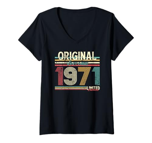 Damen 55. Geburtstag Mann Frau 55 Jahre Vintage 1971 Deko Lustig T-Shirt mit V-Ausschnitt von 55 Jahre Mann Frau Damen Herren Geburtstag