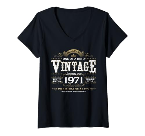 Damen 55. Geburtstag Mann Frau 55 Jahre Vintage 1971 Deko Lustig T-Shirt mit V-Ausschnitt von 55 Jahre Mann Frau Damen Herren Geburtstag