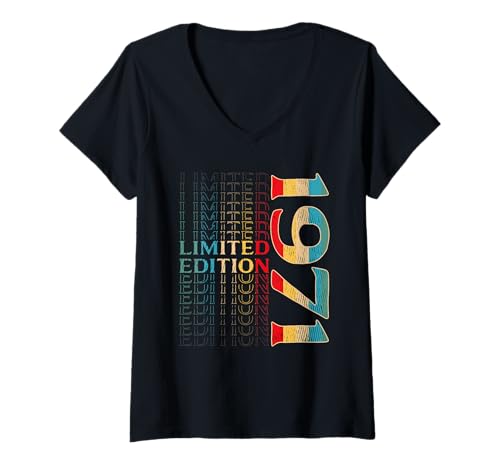 Damen 55. Geburtstag Mann Frau 55 Jahre Vintage 1971 Deko Lustig T-Shirt mit V-Ausschnitt von 55 Jahre Mann Frau Damen Herren Geburtstag