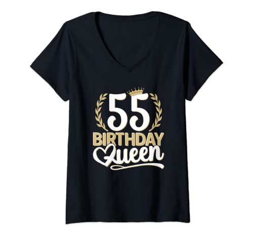 Damen 55. Geburtstag Frau | 55er Geburtstag, Birthday Queen 55 T-Shirt mit V-Ausschnitt von 55 Jahre alt - 55ter Geburtstag Party Geschenk V8K