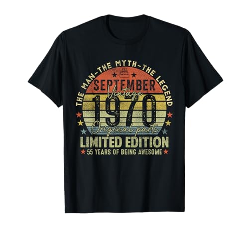 55th Birthday Gifts Vintage September 1970 55 Years Old Men T-Shirt 55th Birthday Gifts Vintage September 1970 55 Years Old Men T-Shirt von 55 Years Old Awesome Since September 1970 Birthday