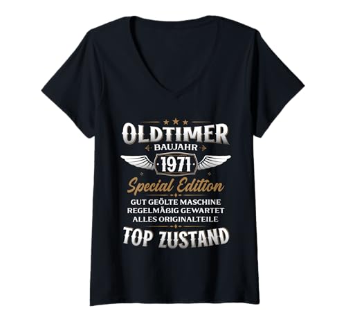 Damen 55. Geburtstag Mann Geschenk Oldtimer 1971 55 Jahre Deko T-Shirt mit V-Ausschnitt Damen 55. Geburtstag Mann Geschenk Oldtimer 1971 55 Jahre Deko T-Shirt mit V-Ausschnitt von 55. Geburtstag Geschenk Oldtimer Jahrgang 1971