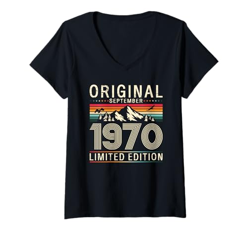 Damen 55. Geburtstag Mann Geschenk Original September 1970 T-Shirt mit V-Ausschnitt von 55. Geburtstag Geschenk Original September 1970