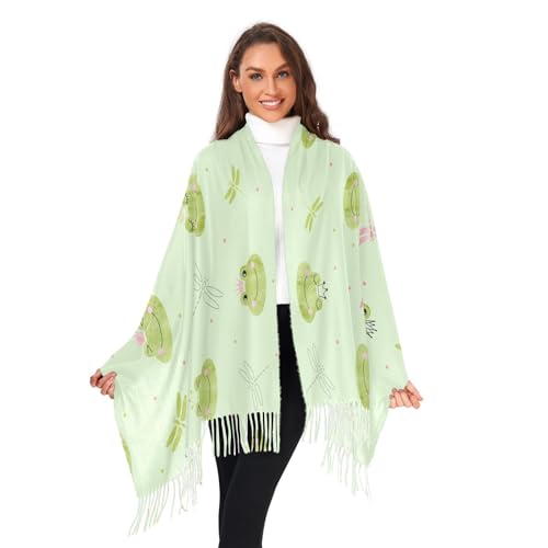 550 Damen Winterschal Frösche Und Libellen Süß, Fransen Poncho Mode Schal Scarf Stola Kuschelige Schalcape Für Hochzeit Freizeit Geschenk von 550
