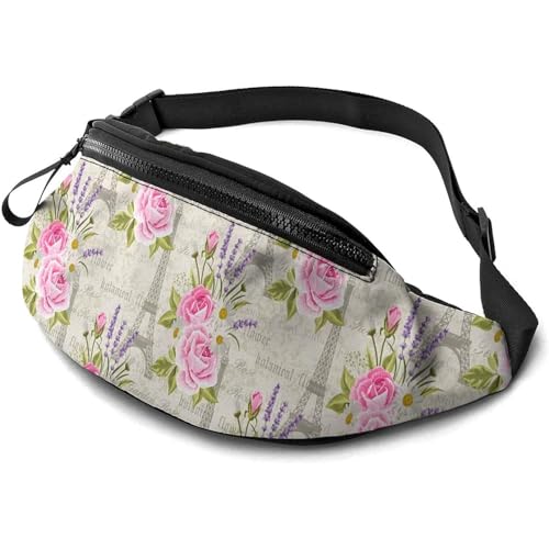 Bauchtasche Blume Mit Eiffeltürmen Damen Bauchtasche Multifunktionale,Mode Umhängetaschen Für Damen Fahrrad Wandern 14X35cm von 550