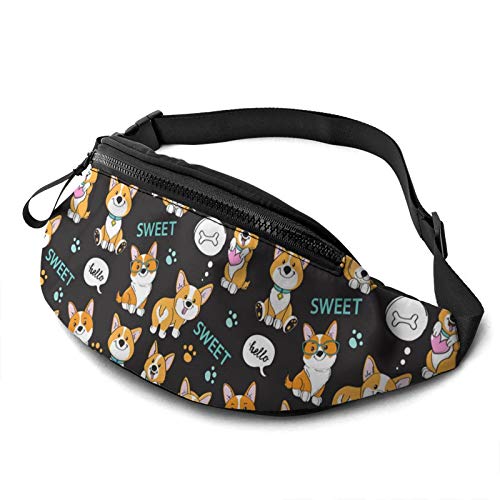 Damen Bauchtasche Süßer Corgi Bauchtasche Atmungsaktiv,Mit Reißverschluss Damen Brustbeutel Für Hundetraining Damen Outdoor 14X35cm von 550