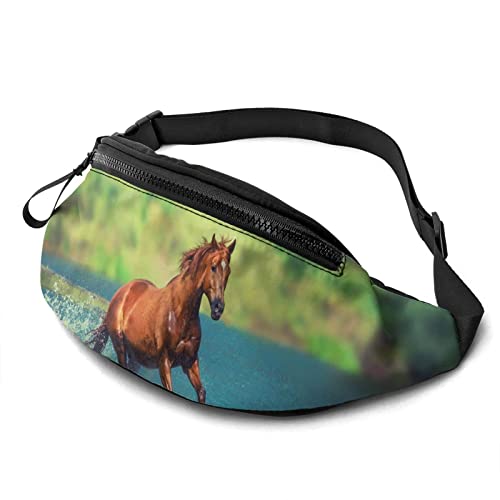 Damen Brustbeutel Rotes Pferd Läuft Hüfttaschen Stylisch,Mit Reißverschluss Brusttasche Für Camping Fahrrad Hundetraining 14X35cm von 550